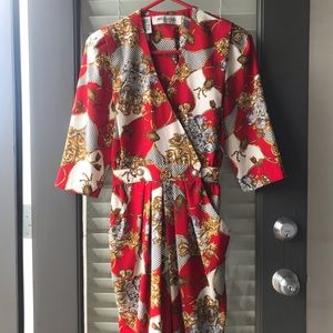 Vintage 1980’s Faux-wrap Knee-length Red Dress
